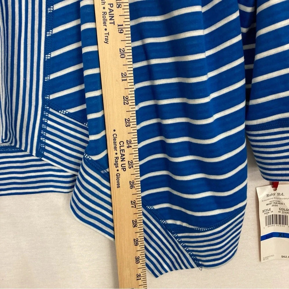 New Ruby Rd. Blue White Stripe Open Front Asymmetric Hem Knit Cardigan XL - Picture 5 of 7